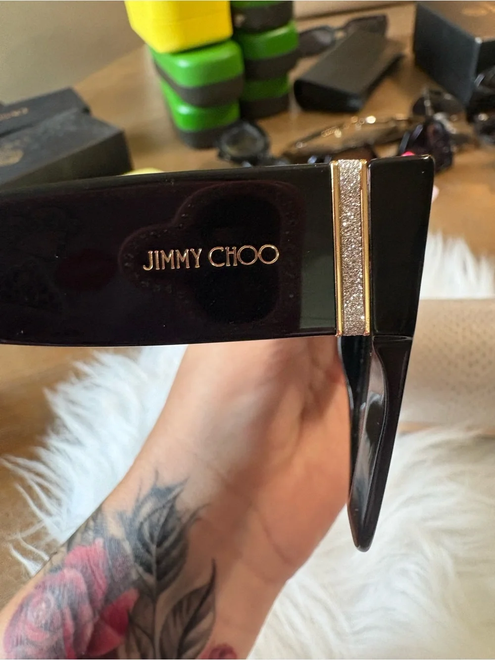 Jimmy Choo Black Cat-Eye Sunglasses with White Case